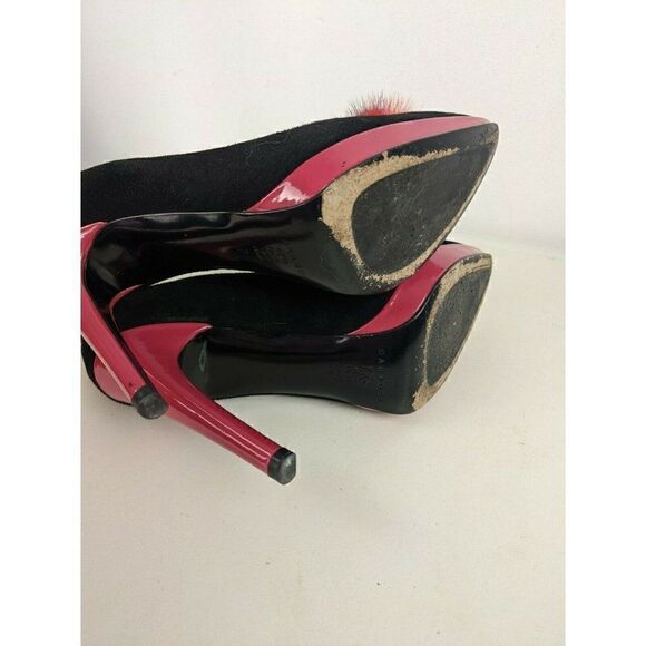 Casadei heels black pink suede ultra high sexy platform fur pompom sz 7 - Picture 11 of 12